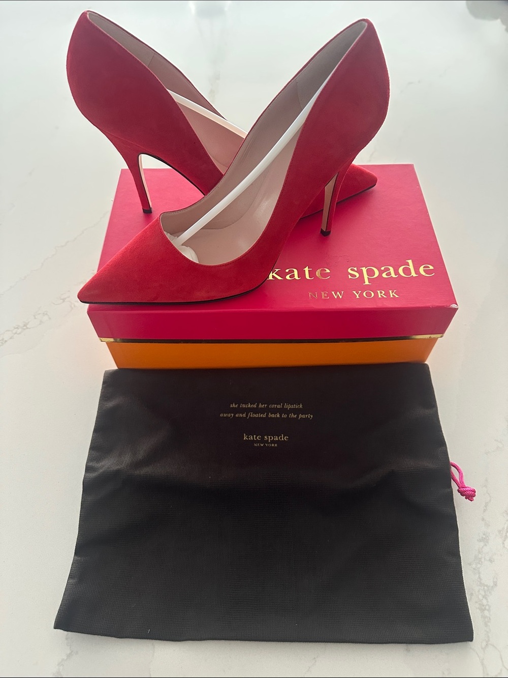 Kate Spade Licorice Poppy Red Kid Suede stiletto pump heels size 10 NIB